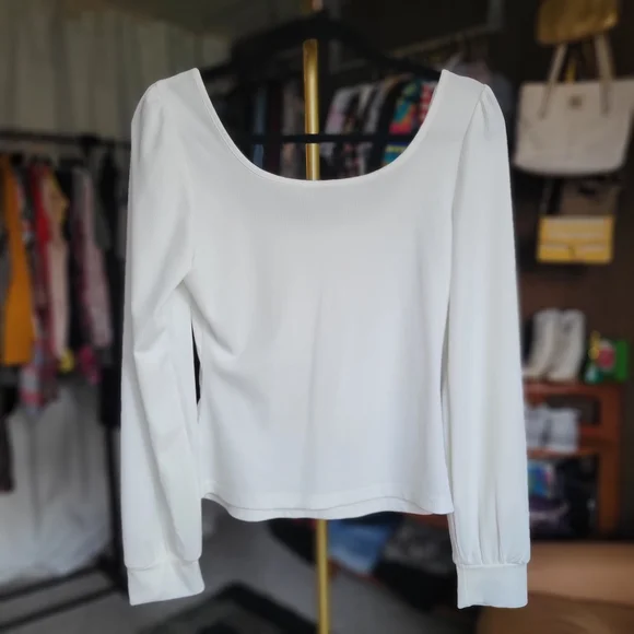 SHEIN White Puff Sleeve Long Sleeve Top Blouse, Size Medium - Picture 8 of 10